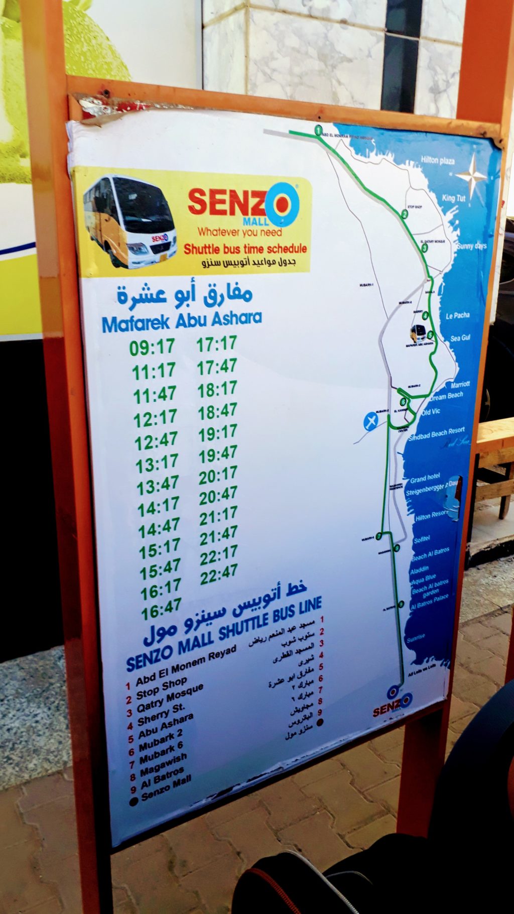 Fahrplan des Senzo-Mall-Shuttle-Bus in Hurghada
