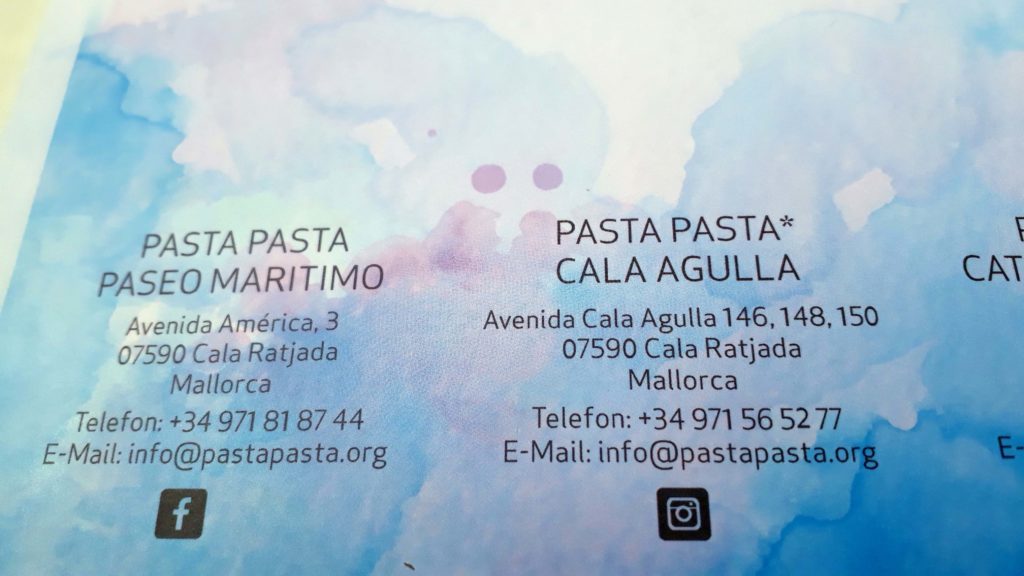 Die beiden Adressen von Pasta Pasta in Cala Ratjada, Mallorca