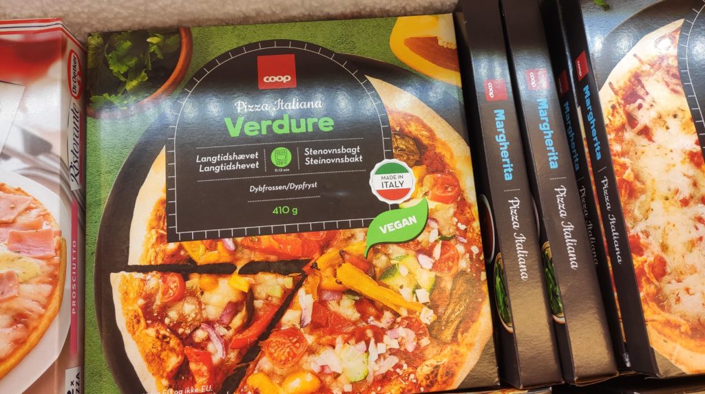 Vegane TK-Pizza in Norwegen