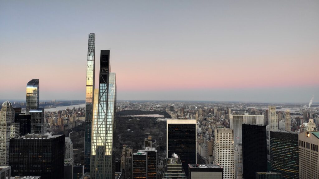 Blick auf den Central Park kurz nach Sonnenuntergang vom Top of the Rock