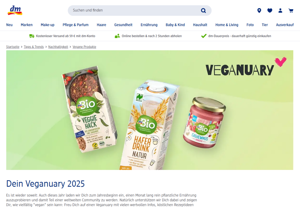 dm ist mit seiner Eigenmarke dmBio einer der Sponsoren des Veganuary