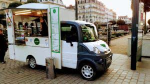 Coffee cart with soy milk at the Palais du Commerce