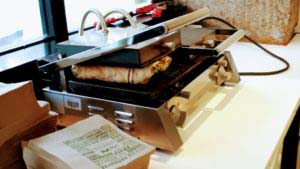 ... and off into the grill!