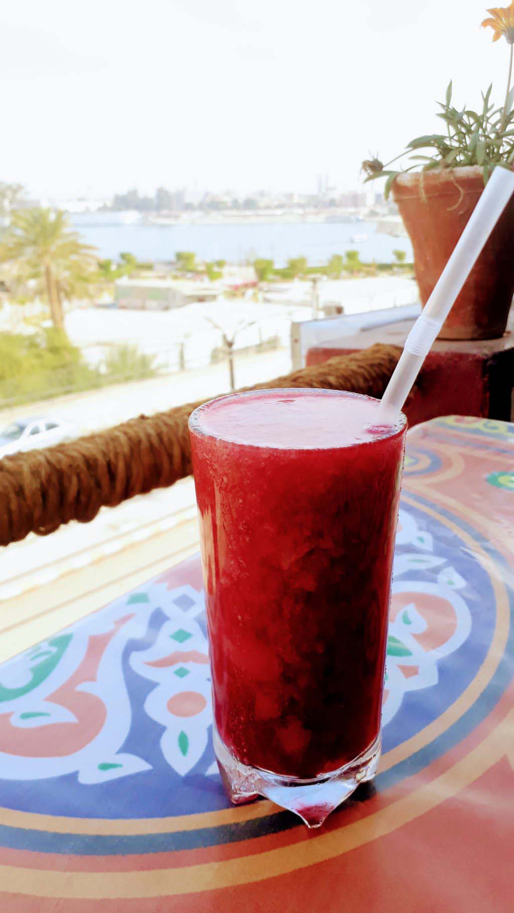 Freshly squeezed juice with Nile in the background