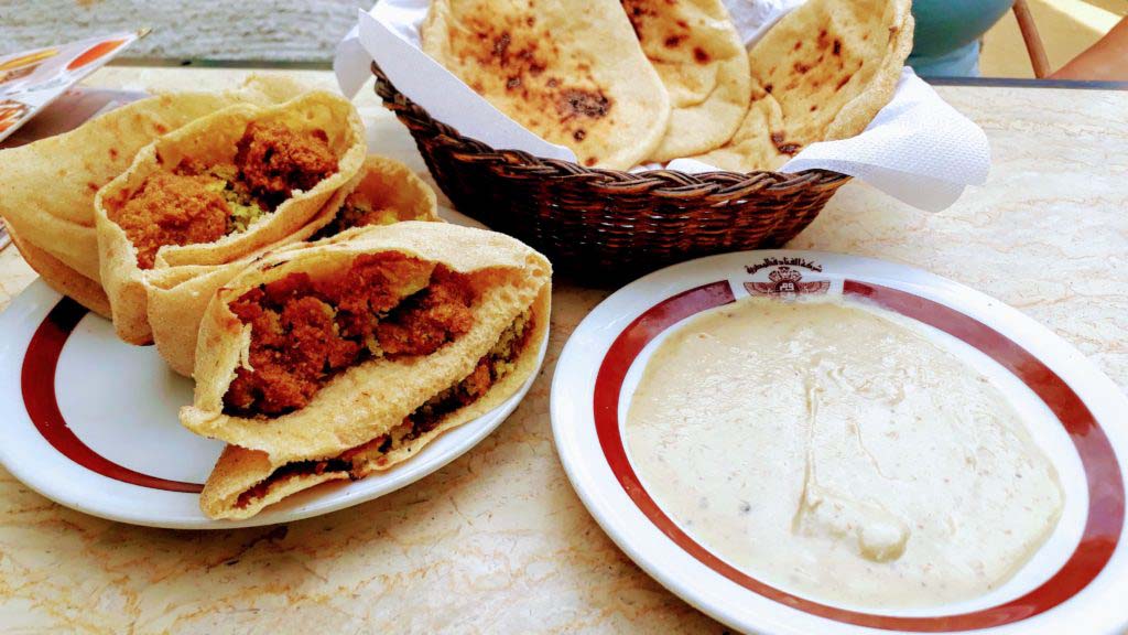 Flatbread, falafel and hummus