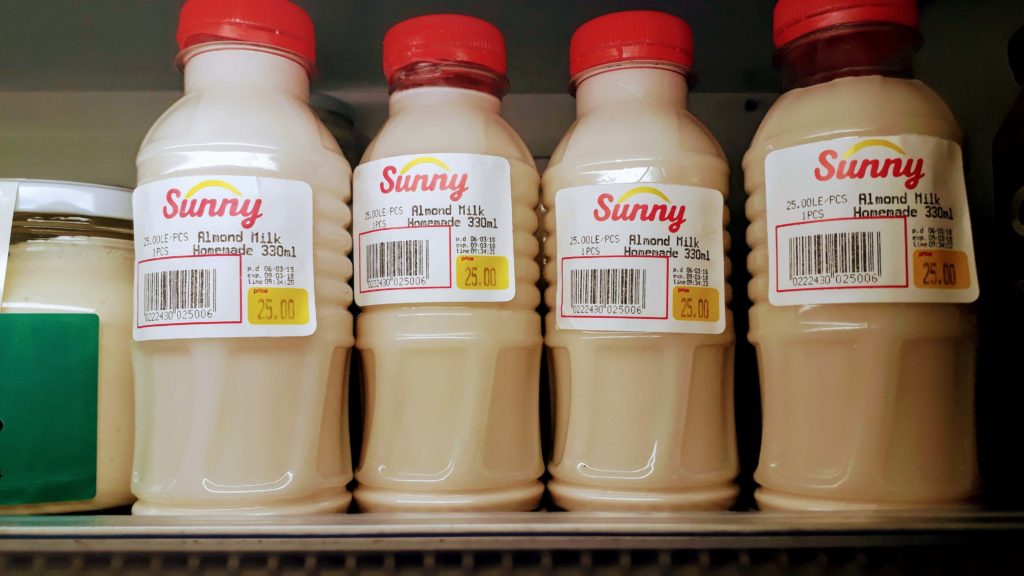 Homemade almond milk in the Sunny Market