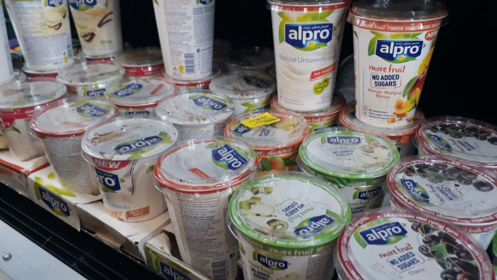 Various Alpro yogurts, also unsweetened fruit yoghurts