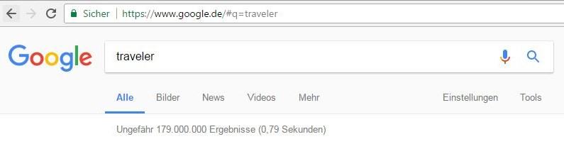 Google Germany search for "traveler"
