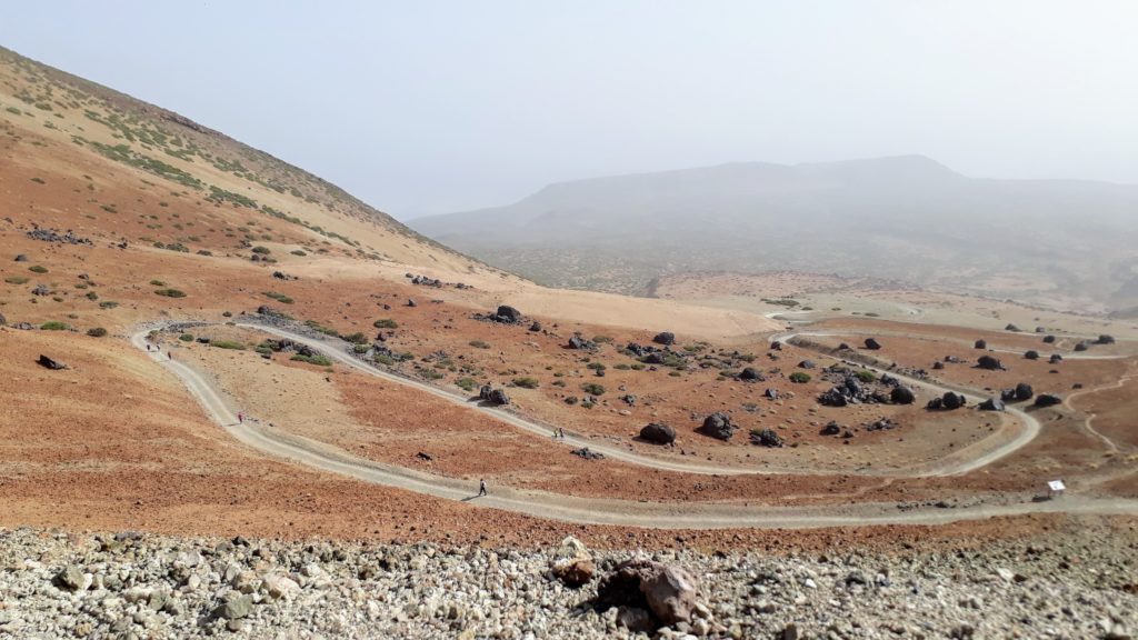 El comienzo inicialmente relajado de Sendero 7 al Pico del Teide con los Huevos del Teide